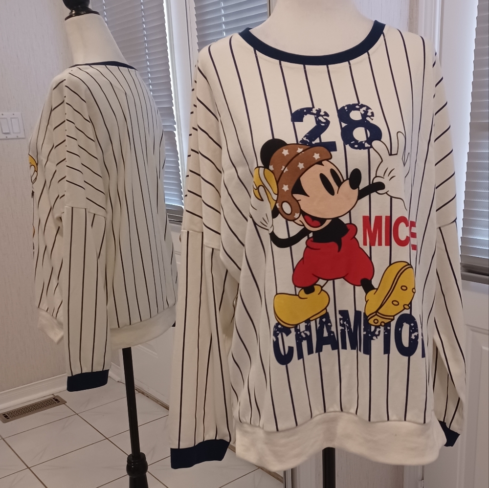 4/$80 Mickey Mouse Striped Sweatshirt - Size 3XL (fits like XL Men Or 1X Women)